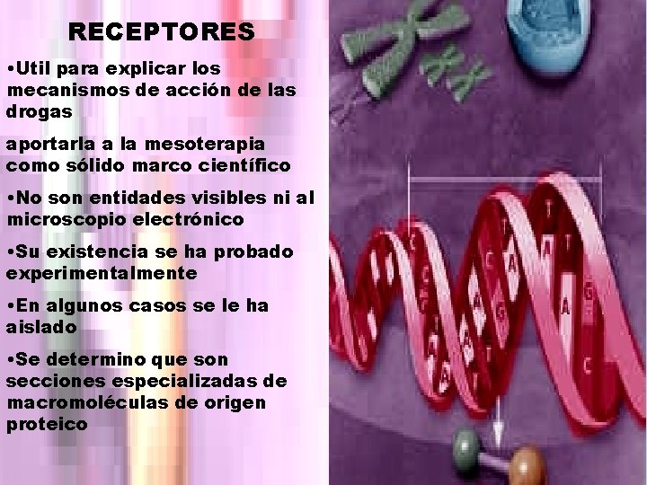 RECEPTORES • Util para explicar los mecanismos de acción de las drogas aportarla a