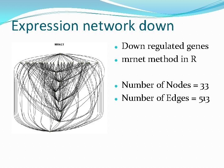 Expression network down Down regulated genes mrnet method in R Number of Nodes =