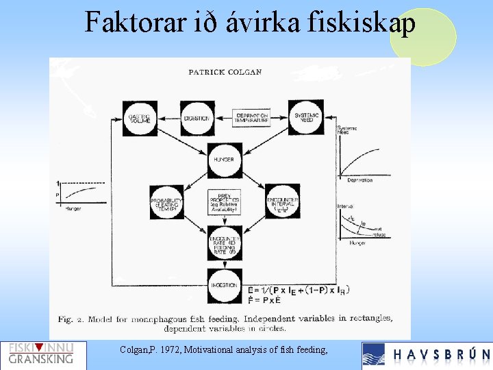 Faktorar ið ávirka fiskiskap Colgan, P. 1972, Motivational analysis of fish feeding, 