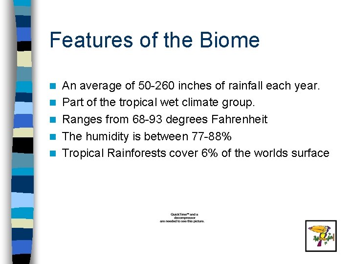 Features of the Biome n n n An average of 50 -260 inches of