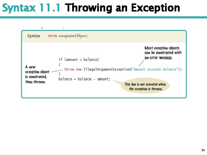 Syntax 11. 1 Throwing an Exception 34 