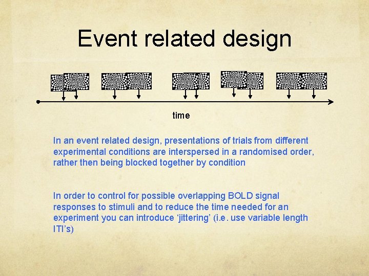 Event related design time In an event related design, presentations of trials from different