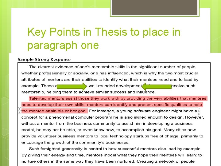 Key Points in Thesis to place in paragraph one 