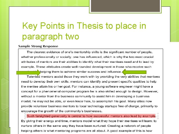 Key Points in Thesis to place in paragraph two 