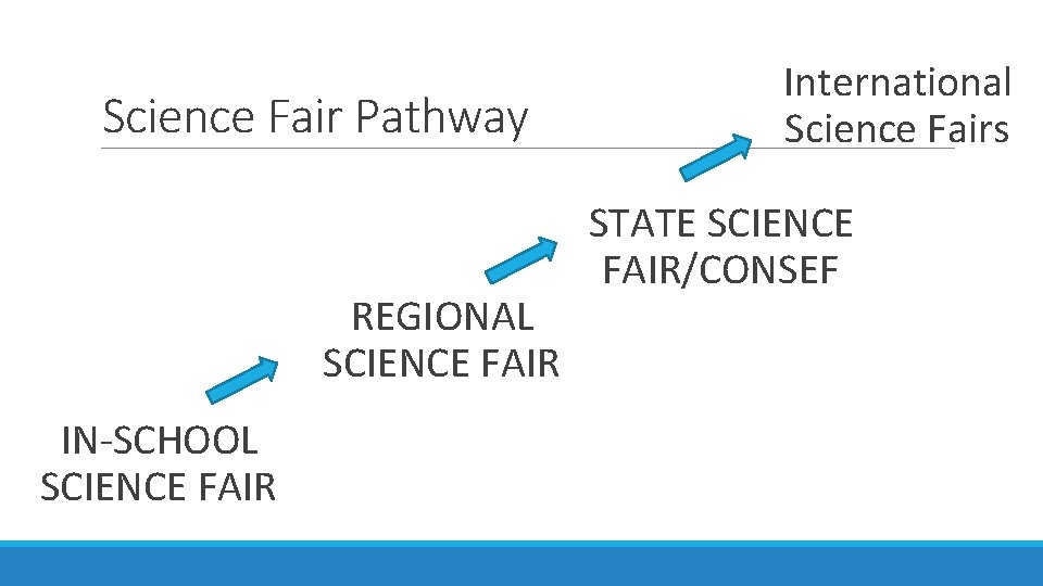 Science Fair Pathway REGIONAL SCIENCE FAIR IN-SCHOOL SCIENCE FAIR International Science Fairs STATE SCIENCE