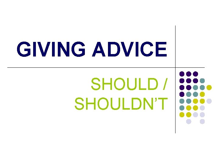 GIVING ADVICE SHOULD / SHOULDN’T 