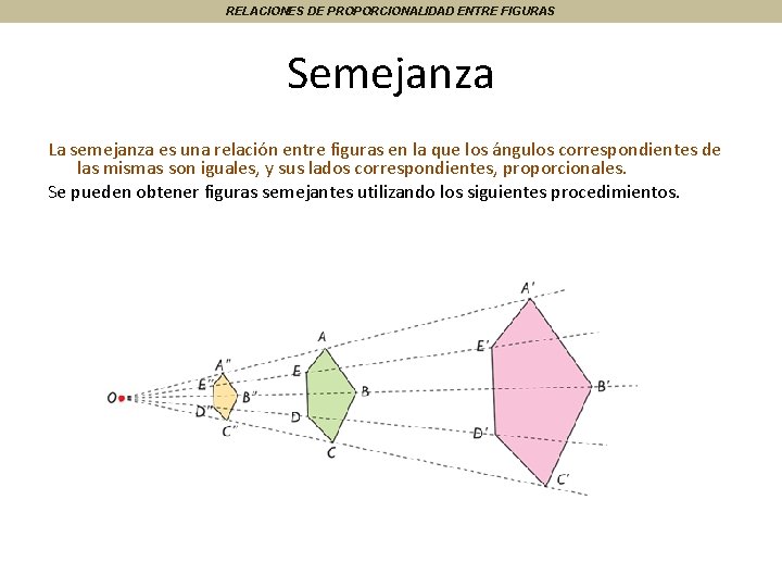 RELACIONES DE PROPORCIONALIDAD ENTRE FIGURAS Semejanza La semejanza es una relación entre figuras en