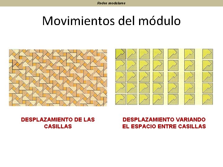 Redes modulares Movimientos del módulo DESPLAZAMIENTO DE LAS CASILLAS DESPLAZAMIENTO VARIANDO EL ESPACIO ENTRE