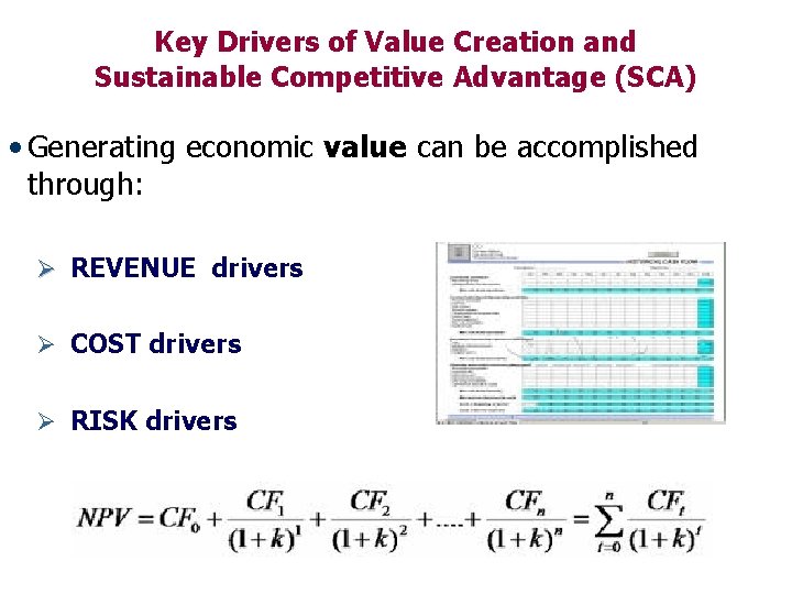 Key Drivers of Value Creation and Sustainable Competitive Advantage (SCA) • Generating economic value