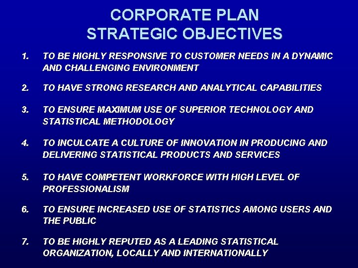 CORPORATE PLAN STRATEGIC OBJECTIVES 1. TO BE HIGHLY RESPONSIVE TO CUSTOMER NEEDS IN A