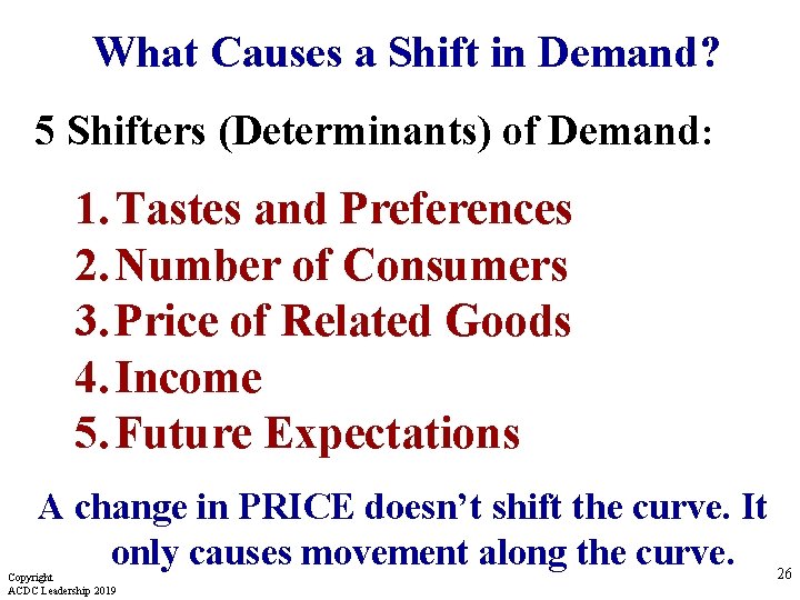 What Causes a Shift in Demand? 5 Shifters (Determinants) of Demand: 1. Tastes and