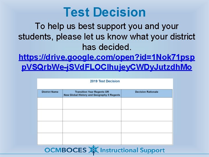 Test Decision To help us best support you and your students, please let us