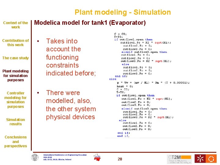 Plant modeling - Simulation Context of the work Contribution of this work The case