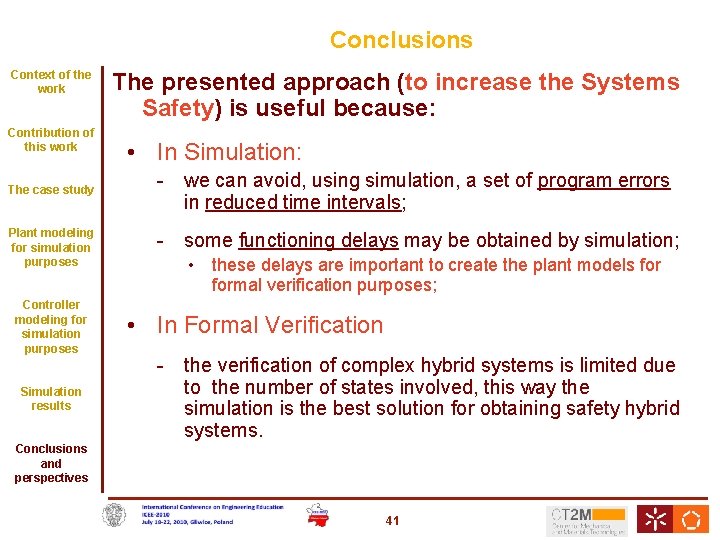 Conclusions Context of the work Contribution of this work The case study Plant modeling