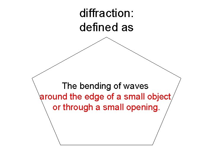 diffraction: defined as The bending of waves around the edge of a small object