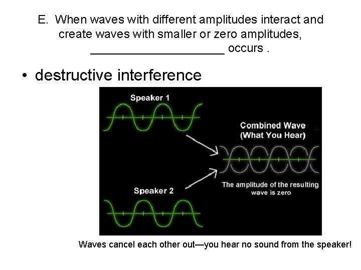 E. When waves with different amplitudes interact and create waves with smaller or zero