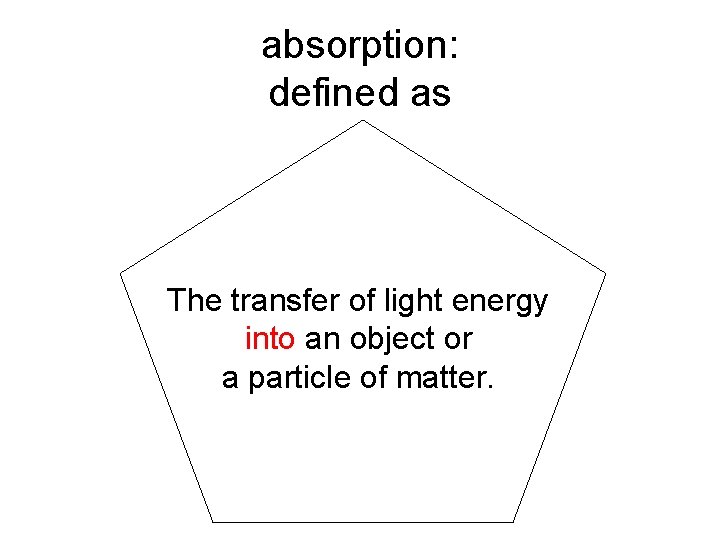 absorption: defined as The transfer of light energy into an object or a particle