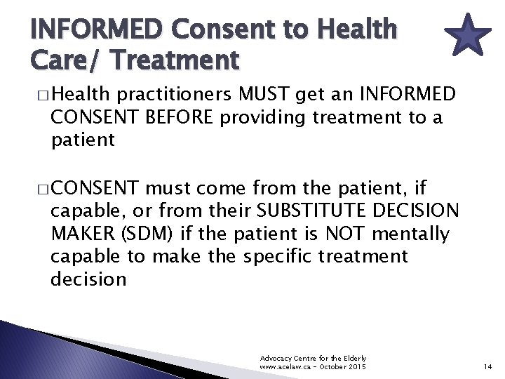 INFORMED Consent to Health Care/ Treatment � Health practitioners MUST get an INFORMED CONSENT