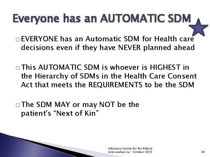 Everyone has an AUTOMATIC SDM � EVERYONE has an Automatic SDM for Health care