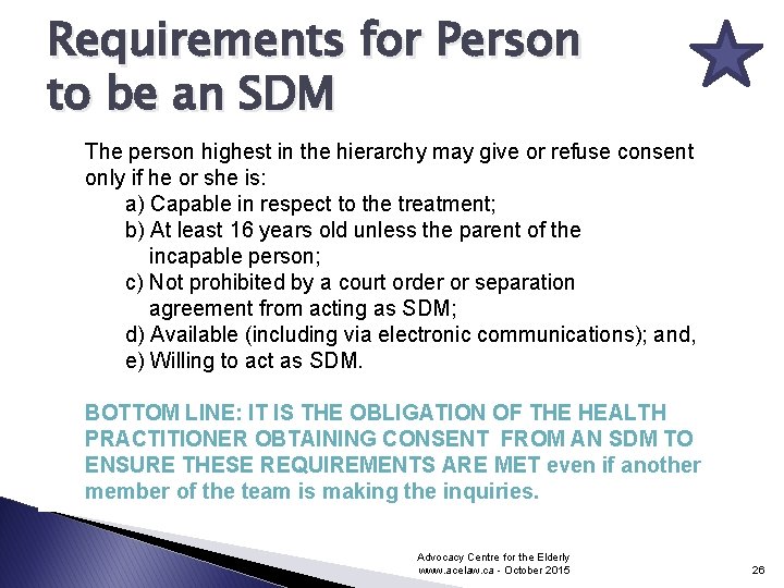 Requirements for Person to be an SDM The person highest in the hierarchy may