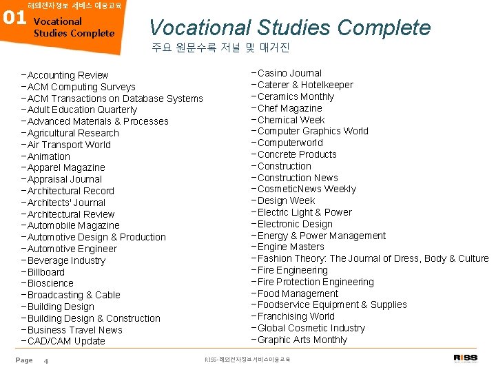 01 해외전자정보 서비스 이용교육 Vocational Studies Complete 주요 원문수록 저널 및 매거진 -Accounting Review