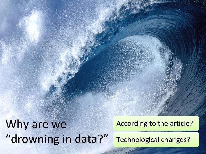 Why are we “drowning in data? ” According to the article? Technological changes? 