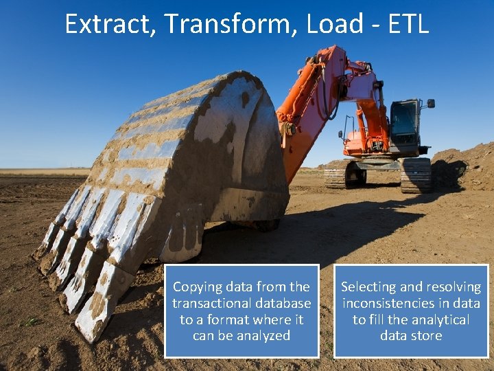 Extract, Transform, Load - ETL Copying data from the transactional database to a format