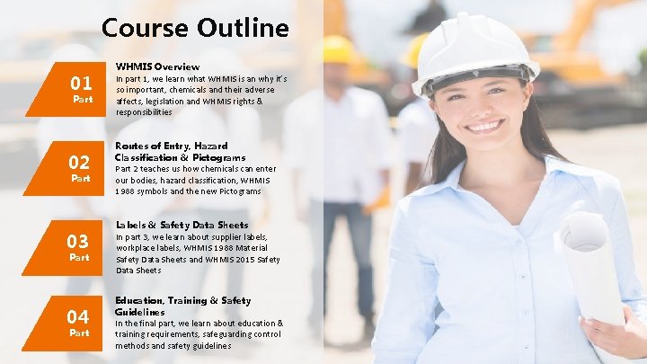 Course Outline 01 Part 02 Part 03 Part 04 Part WHMIS Overview In part