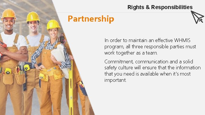 Rights & Responsibilities Partnership In order to maintain an effective WHMIS program, all three