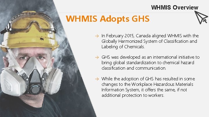 WHMIS Overview WHMIS Adopts GHS → In February 2015, Canada aligned WHMIS with the