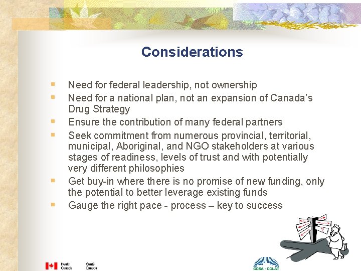 Considerations § § § Need for federal leadership, not ownership Need for a national Considerations § § § Need for federal leadership, not ownership Need for a national