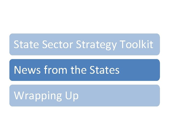 State Sector Strategy Toolkit News from the States Wrapping Up 