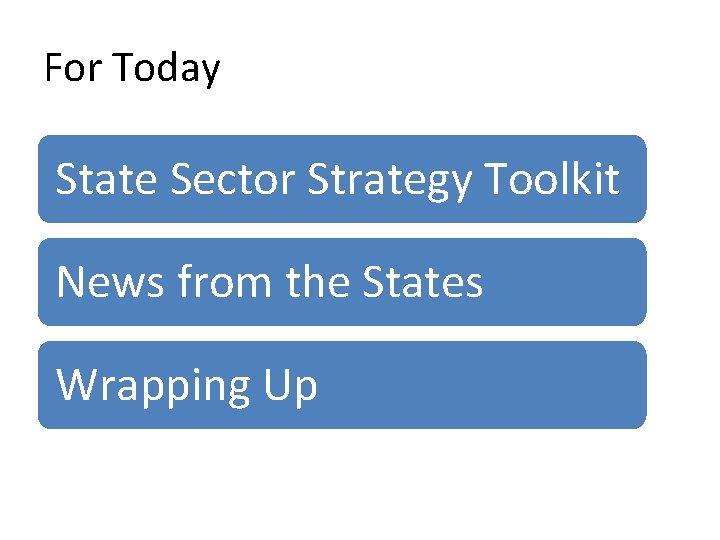 For Today State Sector Strategy Toolkit News from the States Wrapping Up 