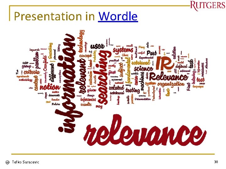 Presentation in Wordle Tefko Saracevic 38 