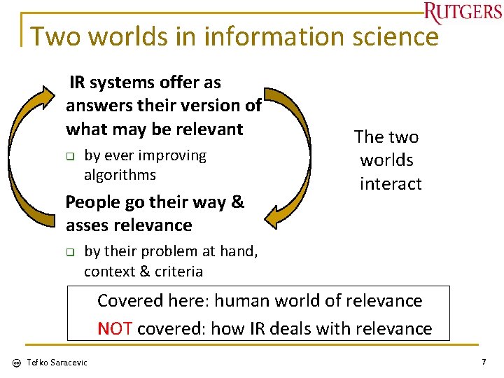 Two worlds in information science IR systems offer as answers their version of what