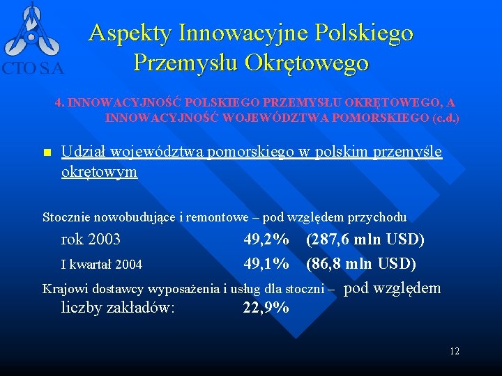 Aspekty Innowacyjne Polskiego Przemysłu Okrętowego 4. INNOWACYJNOŚĆ POLSKIEGO PRZEMYSŁU OKRĘTOWEGO, A INNOWACYJNOŚĆ WOJEWÓDZTWA POMORSKIEGO