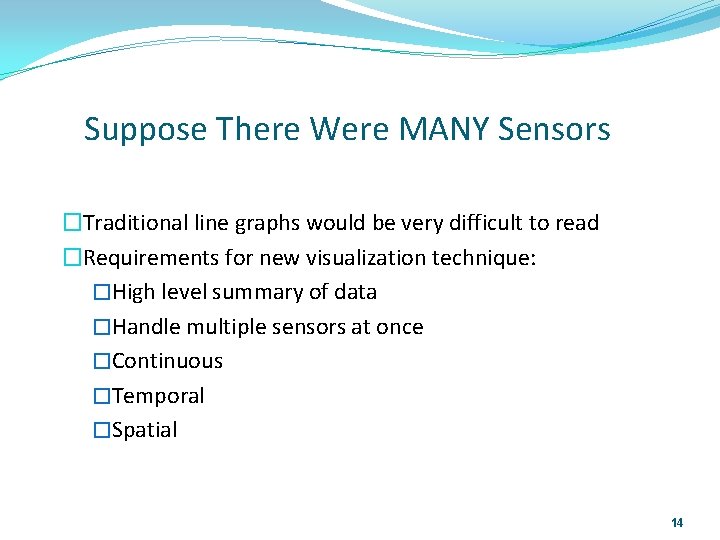 9/9/2021 Suppose There Were MANY Sensors �Traditional line graphs would be very difficult to