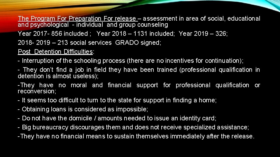 The Program For Preparation For release – assessment in area of social, educational and