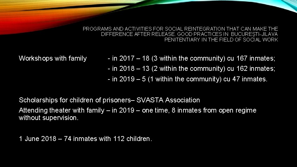 PROGRAMS AND ACTIVITIES FOR SOCIAL REINTEGRATION THAT CAN MAKE THE DIFFERENCE AFTER RELEASE. GOOD