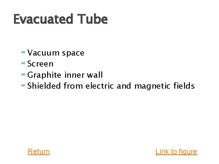 Evacuated Tube Vacuum space Screen Graphite inner wall Shielded from electric and magnetic fields