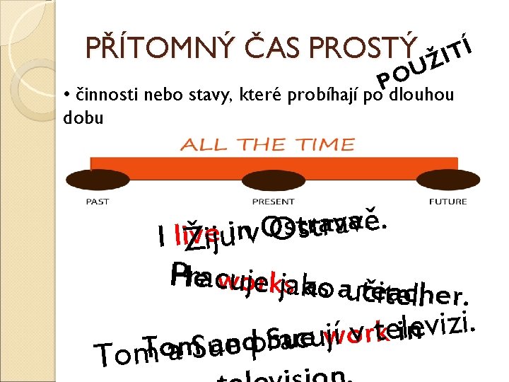 PŘÍTOMNÝ ČAS PROSTÝ Í T I Ž U O • činnosti nebo stavy, které