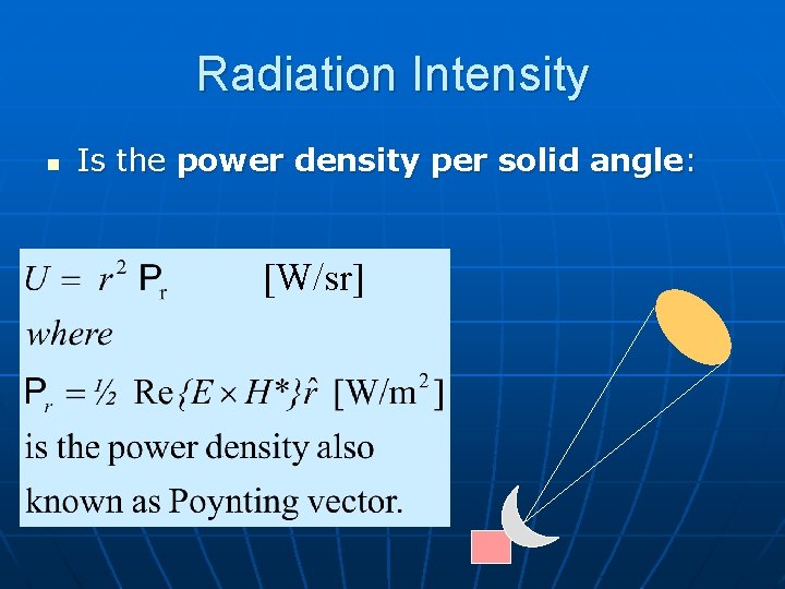 Radiation Intensity n Is the power density per solid angle: [W/sr] 