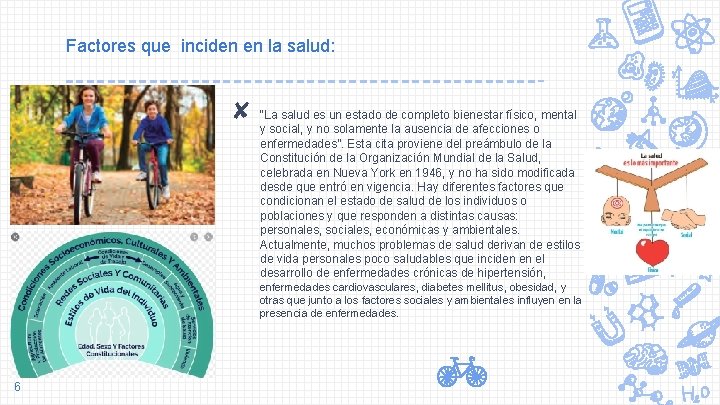 Factores que inciden en la salud: ✘ “La salud es un estado de completo