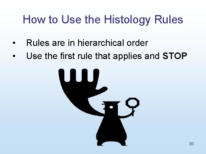 How to Use the Histology Rules • • Rules are in hierarchical order Use