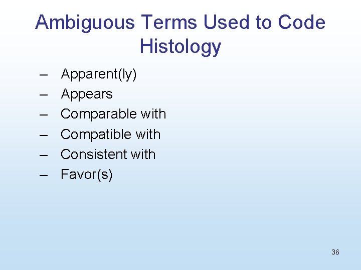 Ambiguous Terms Used to Code Histology – – – Apparent(ly) Appears Comparable with Compatible