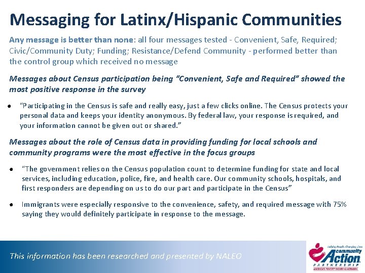 Messaging for Latinx/Hispanic Communities Any message is better than none: all four messages tested