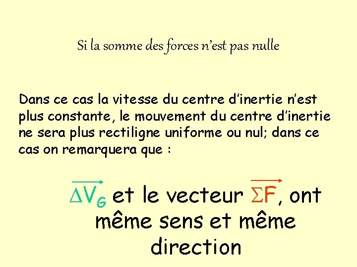 Si la somme des forces n’est pas nulle Dans ce cas la vitesse du