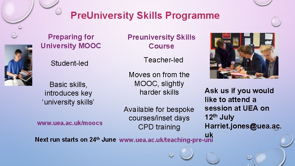 Pre. University Skills Programme Preparing for University MOOC Preuniversity Skills Course Student-led Teacher-led Basic