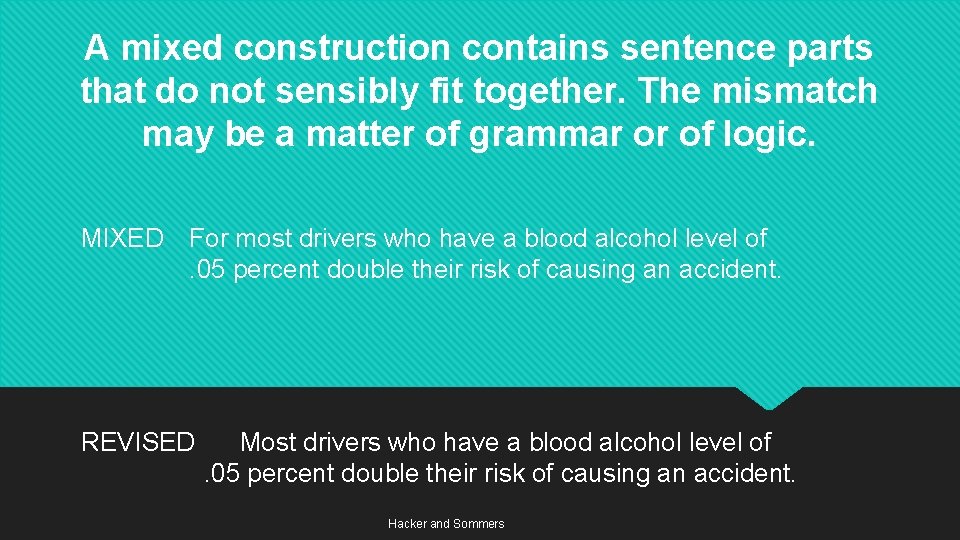 A mixed construction contains sentence parts that do not sensibly fit together. The mismatch