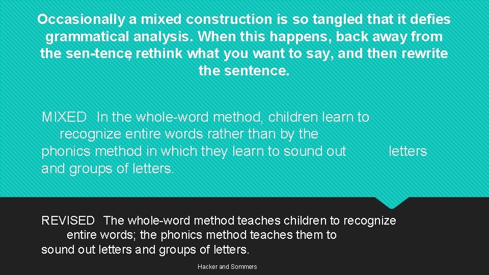 Occasionally a mixed construction is so tangled that it defies grammatical analysis. When this